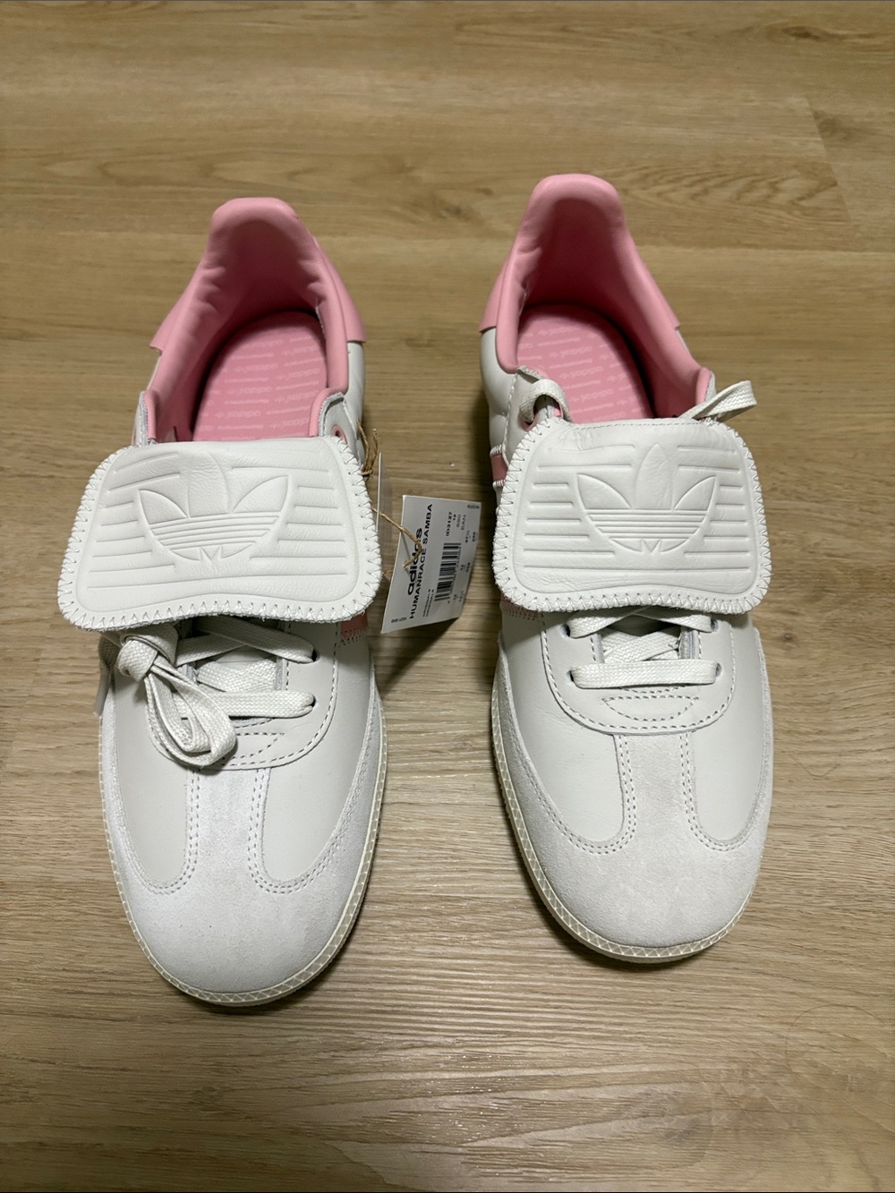 adidas White & Pink Fold-Over Tongue Sneakers